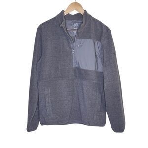Huk Grey Men's 1/4 Zip Fleece Pullover Chest Pocket Side Pockets Size Small